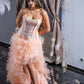 Peach High -Low Ruffled Ball Gown with Corset Bodice