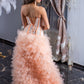 Peach High -Low Ruffled Ball Gown with Corset Bodice
