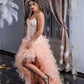 Peach High -Low Ruffled Ball Gown with Corset Bodice