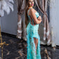 Dress with transparent corset and delicate embroidery and tull decorations