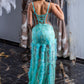 Dress with transparent corset and delicate embroidery and tull decorations