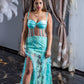 Dress with transparent corset and delicate embroidery and tull decorations