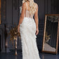 Long wedding dress with thin straps, slit on the leg and train EVM-1001