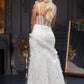 Long wedding dress with thin straps, slit on the leg and train EVM-1001