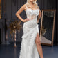 Long wedding dress with thin straps, slit on the leg and train EVM-1001