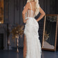 Long wedding dress with thin straps, slit on the leg and train EVM-1001