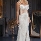 Long wedding dress with thin straps, slit on the leg and train EVM-1001