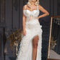 Long wedding dress with thin straps, slit on the leg and train EVM-1001