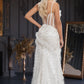 Long wedding dress with thin straps, slit on the leg and train EVM-1001