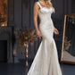 Rochie de mireasa lunga cu bretele late, model pretios si trena EVM-1006