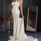 Rochie de mireasa lunga cu bretele late, model pretios si trena EVM-1006