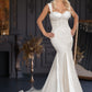 Rochie de mireasa lunga cu bretele late, model pretios si trena EVM-1006