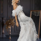 Long wedding dress with thin straps, transparent and tulle model  EVM-1011
