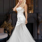 Long wedding dress with semi-transparent model and tulle train EVM-1024