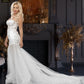 Long wedding dress with semi-transparent model and tulle train EVM-1024