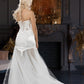 Long wedding dress with semi-transparent model and tulle train EVM-1024