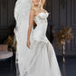 Long wedding dress with semi-transparent model and tulle train EVM-1024