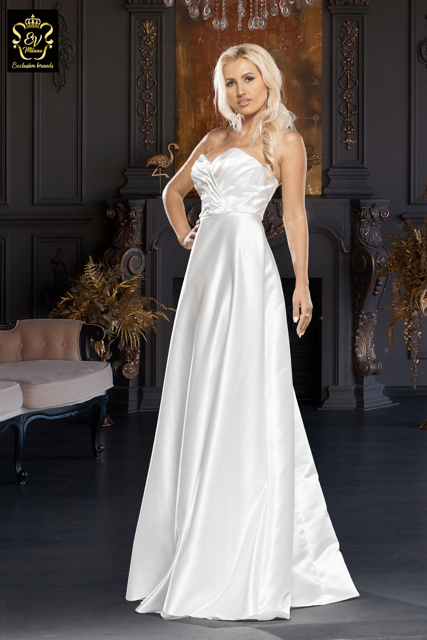 Long sleeveless wedding dress with train EVM-1030