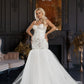 Long wedding dress with thin straps and tulle train EVM-1031