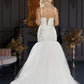 Long wedding dress with thin straps and tulle train EVM-1031