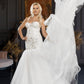 Long wedding dress with thin straps and tulle train EVM-1031